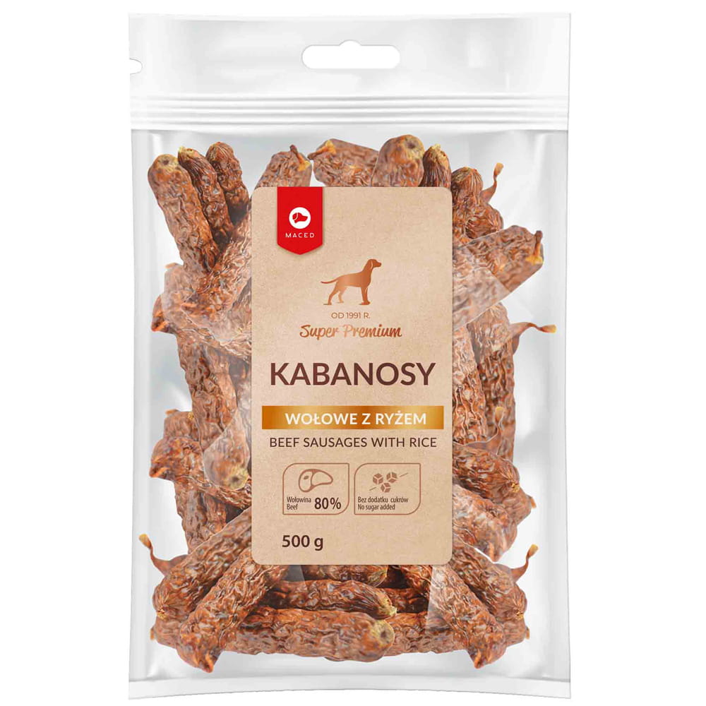 Maced kabanosy wołowe z ryżem 500g przysmak psa